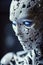 Futuristic Close-Up Portrait of an Incomplete Humanoid Android for Science Fiction Designs.