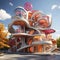 Futuristic complex architecture house modern design rainbow colors style