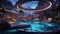 Futuristic concept of the indoor swimming pool: aquatic sanctuary and underwater LED illumination