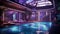 Futuristic concept of the indoor swimming pool: aquatic sanctuary and underwater LED illumination