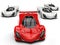 Futuristic concept race sports cars racing - red in front of all the white ones