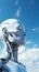 Futuristic concept Robot humanoid face on a serene blue sky