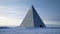 Futuristic concept of saving planet. Egyptian pyramids in snow. AI generated.