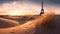 Futuristic concept of saving planet. Parisian Eiffel Tower in desert sands. AI generated.