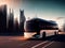 Futuristic Concept Self-Driving Bus. Day Urban Driveway, Ai generated