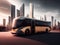 Futuristic Concept Self-Driving Bus. Day Urban Driveway, Ai generated
