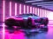 A futuristic concept supercar glows under vibrant neon lights, automotive design and technology by Generative AI