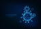 Futuristic Coronavirus web banner template with glowing low polygonal virus cell on dark blue