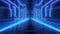 Futuristic corridor with continuous surface design, perspective lines, seamless integration blue neon