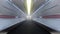 Futuristic corridor on spaceship open doors light interior