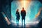 A futuristic couple stands in the advanced forge, sci-fi setting