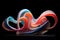 Futuristic creative shape, fiberglass very colorful and bright color. neon sculpture on a dark background