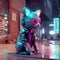 Futuristic cyberpunk holographic cat wearing headphones