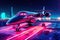 Futuristic Cyberpunk Private Jet on Neon-lit Tarmac. Generative AI