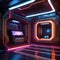 A futuristic cyberpunk-themed underground hideout with glowing screens and metallic decor4