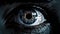 Futuristic cyborg digitally generated blue surveillance iris generated by AI