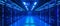 Futuristic data center aisle with blue LED lights, high-tech network servers. digital technology concept. AI