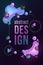 Futuristic design banner. Luminescent liquid colorful shapes on a dark background. Fluid gradient shapes concept. Glowing