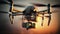 Futuristic drone captures aerial sunset with expertise generated by AI