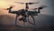 Futuristic drone hovering mid air, filming sunset generated by AI