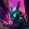 Futuristic easter rabbit in cyberpunk style. Generative AI