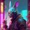 Futuristic easter rabbit in cyberpunk style. Generative AI