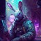 Futuristic easter rabbit in cyberpunk style. Generative AI