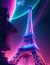 A Futuristic Eiffel Tower with Glowing Neon Lights. AI Generated