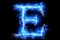 Futuristic electric arcs create sci fi letter e on dark background, a dazzling display