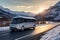 Futuristic electric autonomous bus driving on an open highway