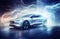 futuristic electric car concept and showroom, sci fi vehicle concept, luxury automobile, creative design, generative AI