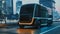 futuristic electric delivery minivan truck driving in city highway