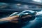 Futuristic electric speedboat cutting through the waves with motion blur, conveying a sense of speed and power. Ai generated