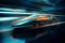 Futuristic electric speedboat cutting through the waves with motion blur, conveying a sense of speed and power. Ai generated