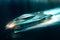 Futuristic electric speedboat cutting through the waves with motion blur, conveying a sense of speed and power. Ai generated