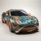 Futuristic Exotic Car With Fancy Patterns And Gold Metal