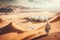 Futuristic fantasy image city building on Mars, flying ships with astronaut