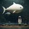 Futuristic Fantasy: Two People With Large Fish - Moody And Atmospheric