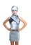 Futuristic fashion children girl silver makeup