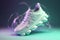 Futuristic fashion original sneakers. Future design of stylish sport shoes with neon glow, futuristic urban aesthetics. Sportswear