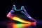 Futuristic fashion original sneakers for run. Future design of stylish sport shoes with neon glow, futuristic urban aesthetics.