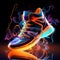 Futuristic Fashion Sneakers on Vivid Abstract Background