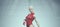 Futuristic Female Strong Walking Pose in a Red Body Suit Alien Landscape Foggy Abandoned Brutalist Architecture