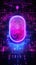 Futuristic fingerprint neon illustration photo cyber security technology concept protecting data security and privacy purple color