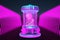 futuristic flask with embryo in neon lighting