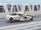 Futuristic flying car takes off from highway