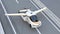 Futuristic flying car takes off from highway