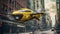 Futuristic flying yellow cab soaring over Manhattan - generative ai