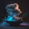 Futuristic food with volumetric smoke and volumetric light