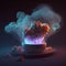 Futuristic food with volumetric smoke and volumetric light Generative AI